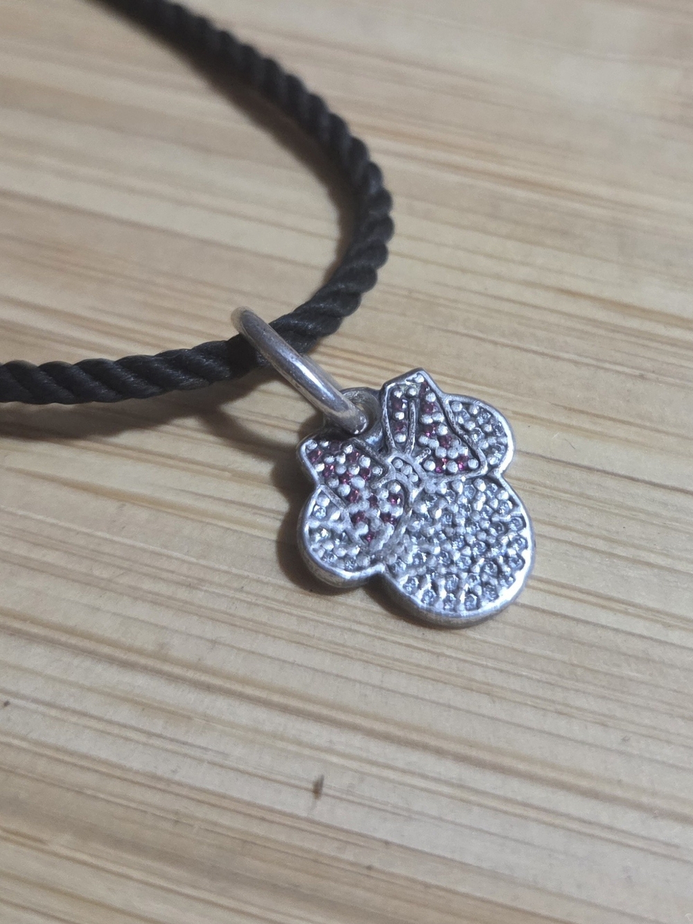 Silver Blossom Pave Pendant Necklace - Black Cord